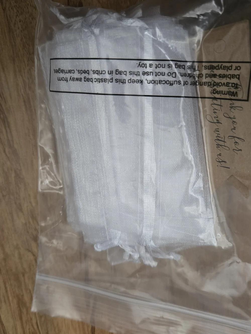 Sheer White Organza Drawstring Favor Bags W/ Tags- Set